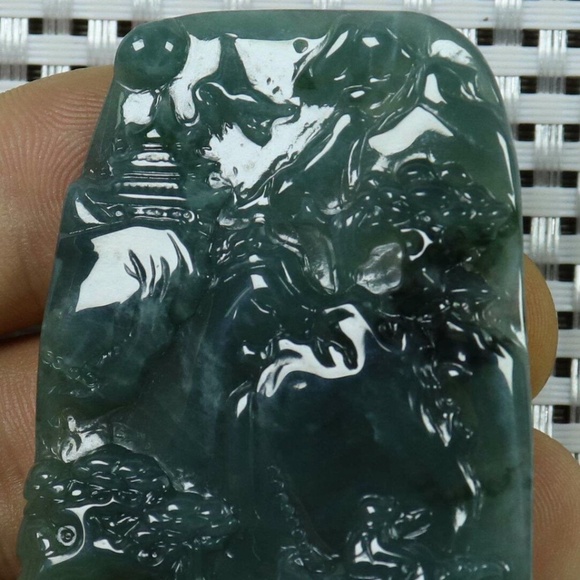 Cert'd Blue water 蓝水 100% Natural A Jade jadeite Pendant Landscape 山水 - Picture 5 of 11
